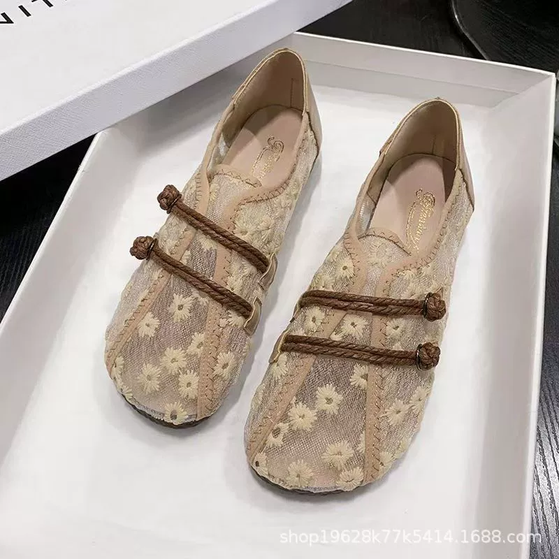 Летние простые сетчатые туфли в китайском стиле в стиле ретро для женщин на мягкой подошве и удобные туфли для беременных для мам, туфли-бини на одной ноге