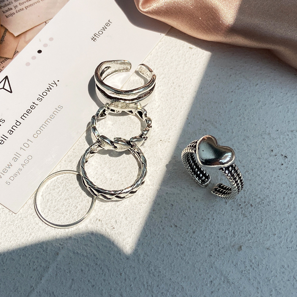 new metal joint ring creative retro simple love ring suit 5-piece set_voghion.com