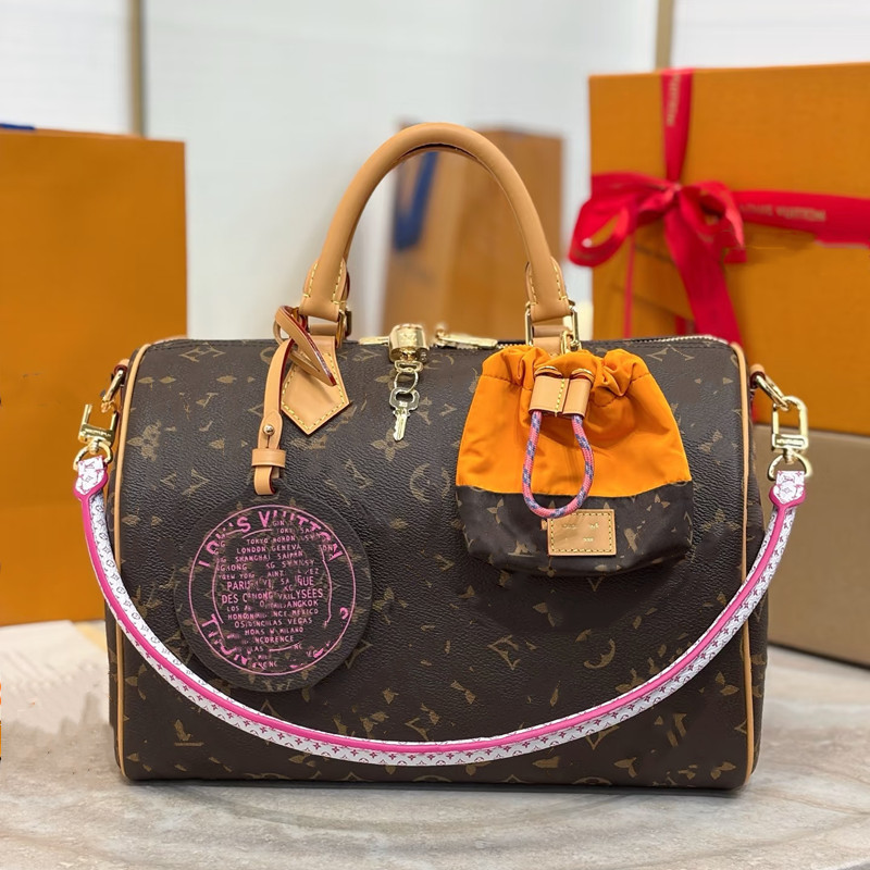New genuine leather handbag, large capacity Boston speedy soft30 travel fashion handbag shopping bag