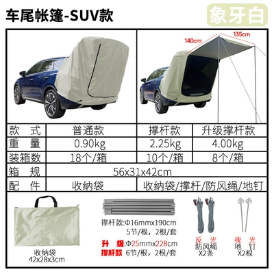 Tent, Camping Sunshade, Anti-Mosquito | Avtomobil dam çadırları - suv-universal-model-ivory-white-09kg-without-pole