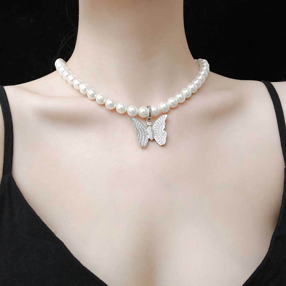 Elegant Cross Butterfly Stainless Steel Artificial Pearl Copper Inlay Zircon Necklace_colorza_6