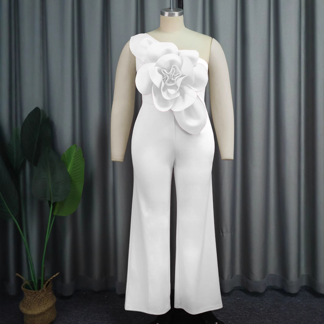 AM030218 mono sin mangas de cuello de un solo hombro transfronterizo de Europa y América moda tridimensional flor mono Jumpsui