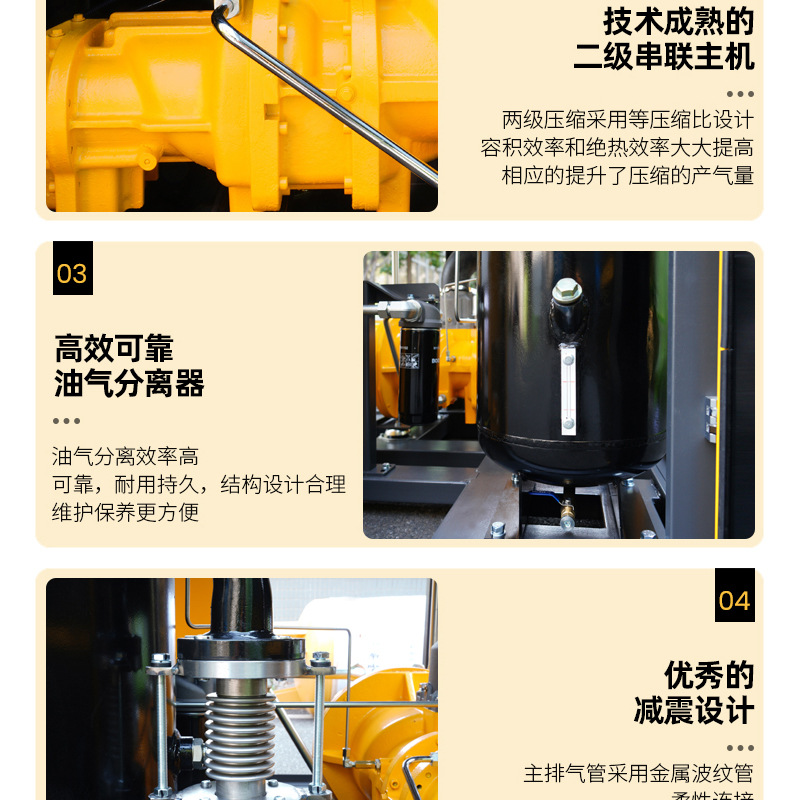 Screw-Tandem Secondary Compression Air Compressor, Energy-Saving Spray-Coating Silent Permanent Magnet Inverter, 55Kw Air Compressor
