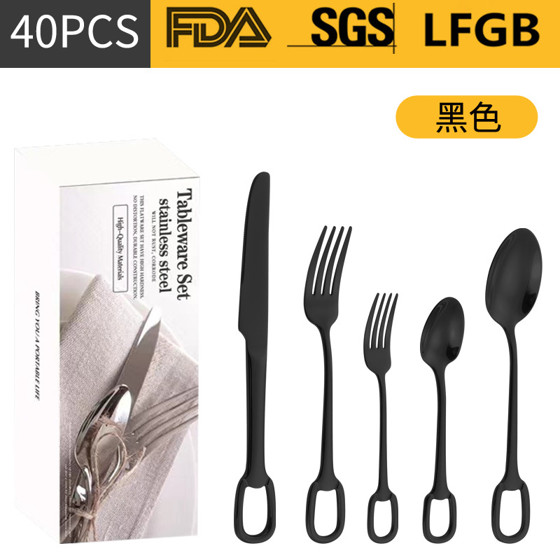 Amazon transfronterizo productos de alto valor facial 304 cubiertos de acero inoxidable 20 / 30 piezas collar hebilla cuchillo y tenedor de cucharas conjuntos