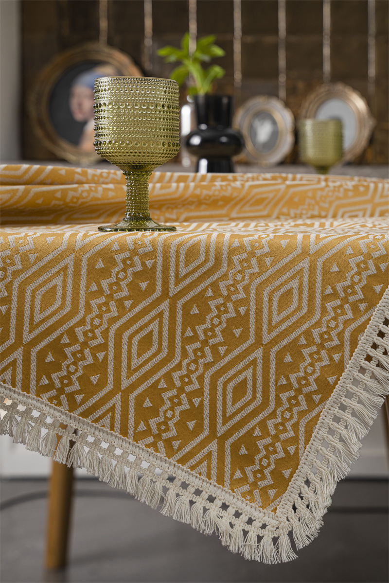 Nappe géométrique américaine INS, motif losanges ethnique, jacquard 100 % polyester avec pompons, rectangulaire_voghion.com