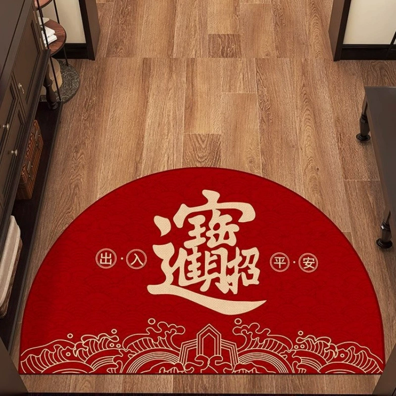 Новый красный дверной коврик в китайском стиле, праздничный новогодний коврик для входной двери, противоскользящий коврик для входа, привлекающий богатство, коврик из хрустального бархата