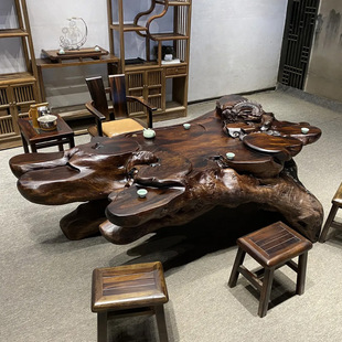 Root Carving Tea Table Chicken Wing Wood Natural Integral Kung Fu Coffee Table Solid Wood Root Tea Sea Golden Silk Nanmu Tea Table Rosewood