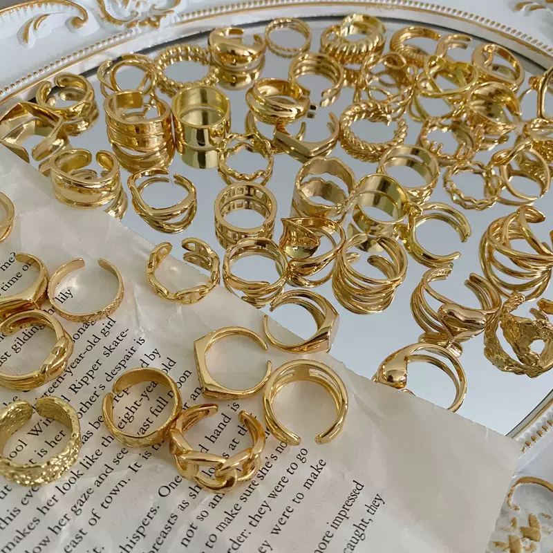 (Cross-border trading), fashionable one size retro golden ring, on index finger, simple and elegant design
