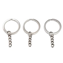 跨境金属钥匙圈带链条30镇机平圈1.4线4节磨链钥匙扣饰品配件