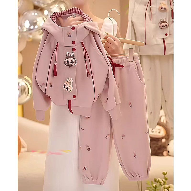 女童2025新款韩版宝宝秋装洋气上衣连帽卡通休闲春秋套装|undefined