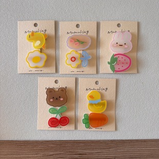 2 Pack ~ Korean Style Children's Hairpin Cartoon Drip Side Clip Girls Acrylic Combination Side Clip Bangs Clip Baby's Matching