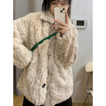 环保兔毛皮草外套女冬中长款2024宽松加厚韩版羊羔毛毛绒大衣棉服