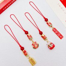 朱砂手机链短款中国风好运锦鲤古法珐琅逢考必过U盘挂绳车钥匙链