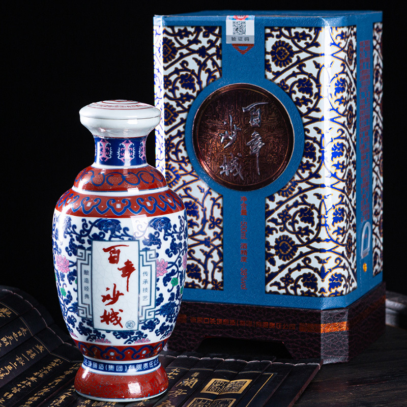 沙城老窖百年蓝瓷花浓香型白酒纯粮酒送礼38度500ml