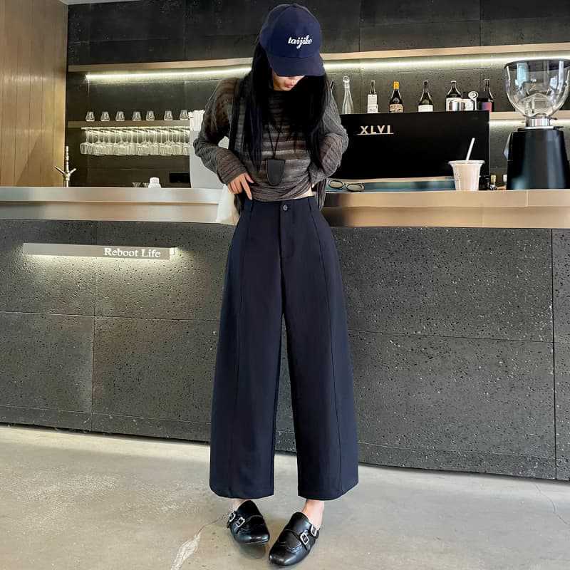 梅紫色西装阔腿九分裤女秋季新款显瘦裤小个子梨形海盐直筒休闲裤|undefined