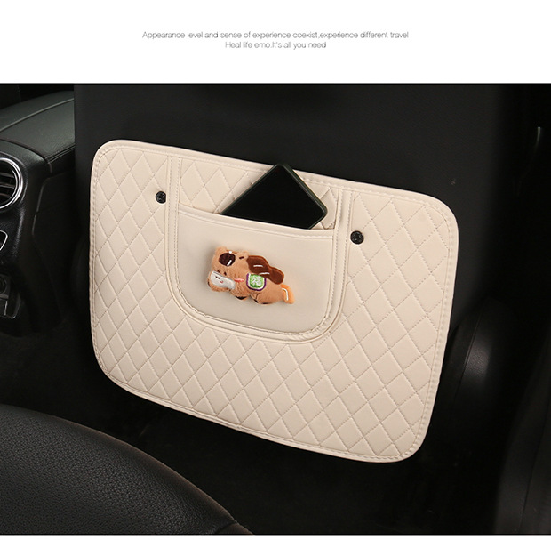 Cute Cartoon Car Seat Back Anti-Kick Pad for Ladies, Car Seat Back Anti-Dirt Pad with Storage Strap