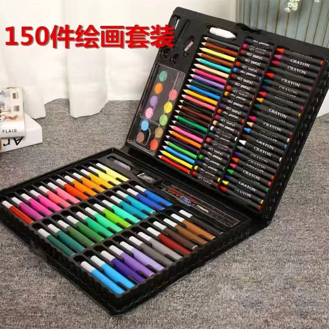 145 caja de aluminio de doble capa, bolígrafo de acuarela, juego para niños, herramienta de dibujo, caja de regalo de pintura, pintura de arte, juego completo de lujo
