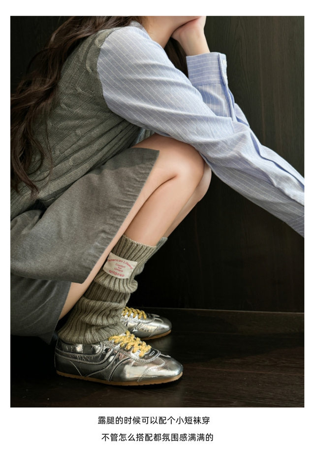 Giày sneaker nữ da thật cổ thấp dáng cổ điển buộc dây phối màu — Bạc, màu nâu, màu xanh lá cây, màu đỏ chi tiết 8