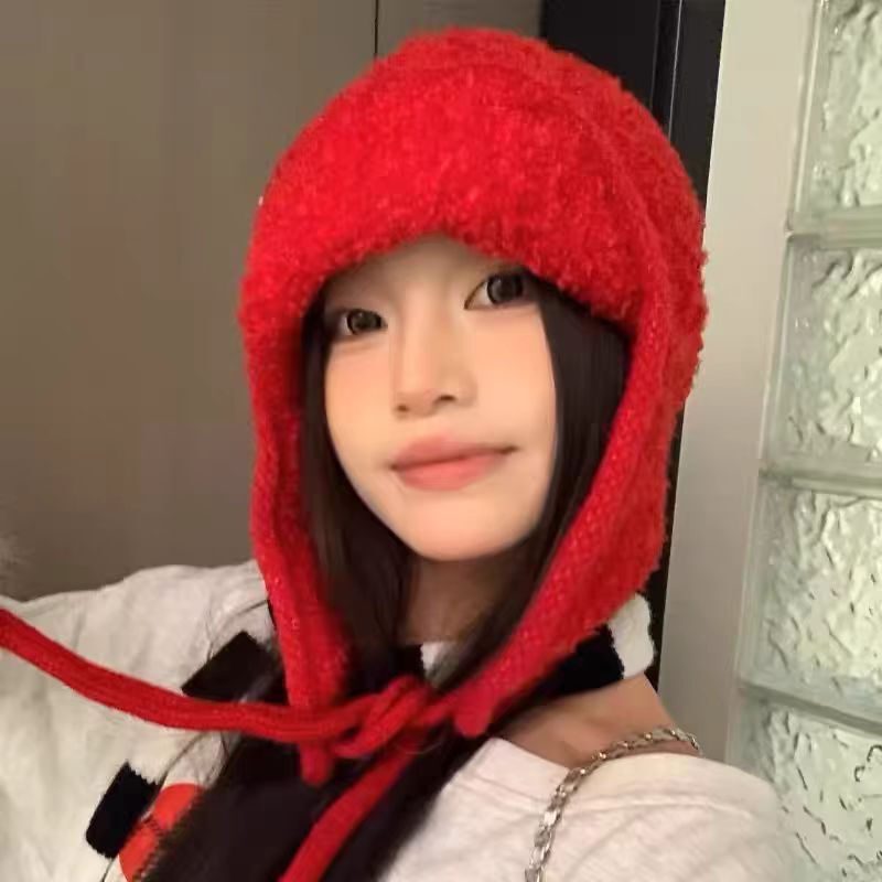 秋冬新款针织雷锋帽防寒保暖毛线帽韩版毛绒显脸小护耳滑雪帽子女|undefined