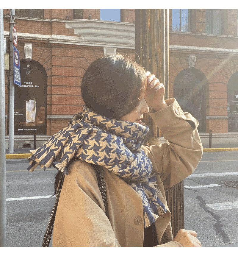 300g Weight Scarf Classification Women's Retro Houndstooth Polyester Scarf