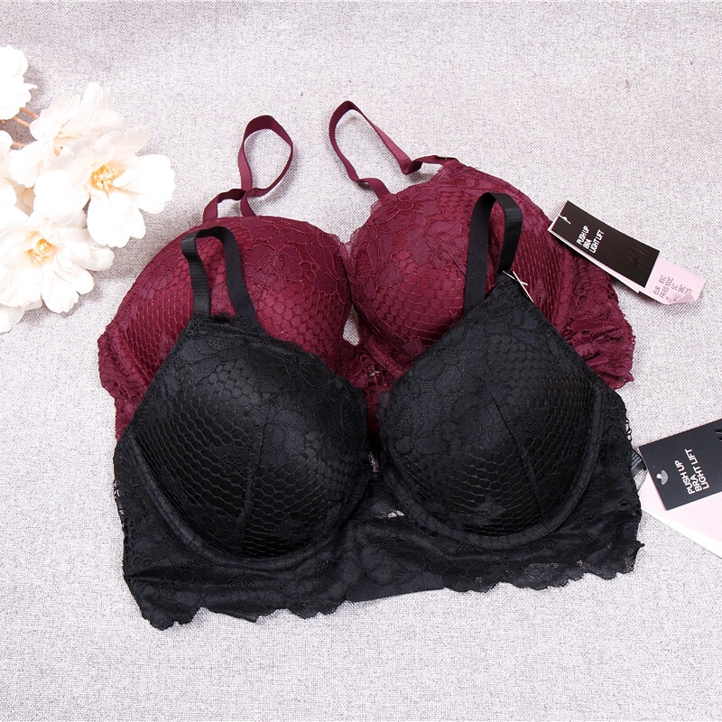 Sweden H * M original single sexy lace upper thin lower thick gathered women's underwear foreign trade women's bra European and American steel ring bra