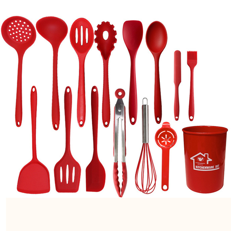 Cuchara de sopa de silicona, juego de 15 piezas, sartén antiadherente, pala de silicona, kit de cocina de silicona resistente a altas temperaturas de grado alimenticio al por mayor