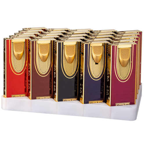 Gas lighter with blue flame, metal gift for boyfriend, girlfriend, or father, creative leather-textured windproof inflatable lighter