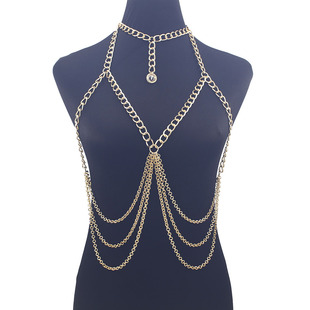 European and American Cross-border Jewelry Women's Personality Punk Style Fashion Multi-layer Tassel Simple Sexy Body Chain Prom Chest Chain