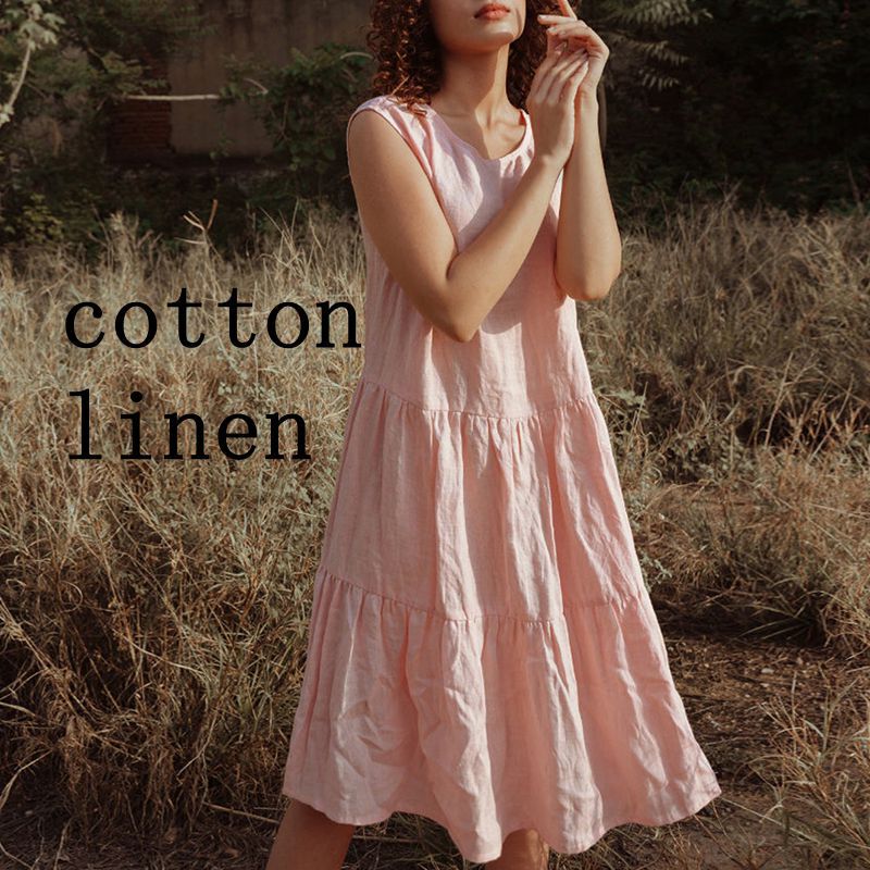 European and American Style Dress 2025 Summer Cross-Border Linen Cotton High-End Loose Elegant A-Line Skirt Vest Dress Summer