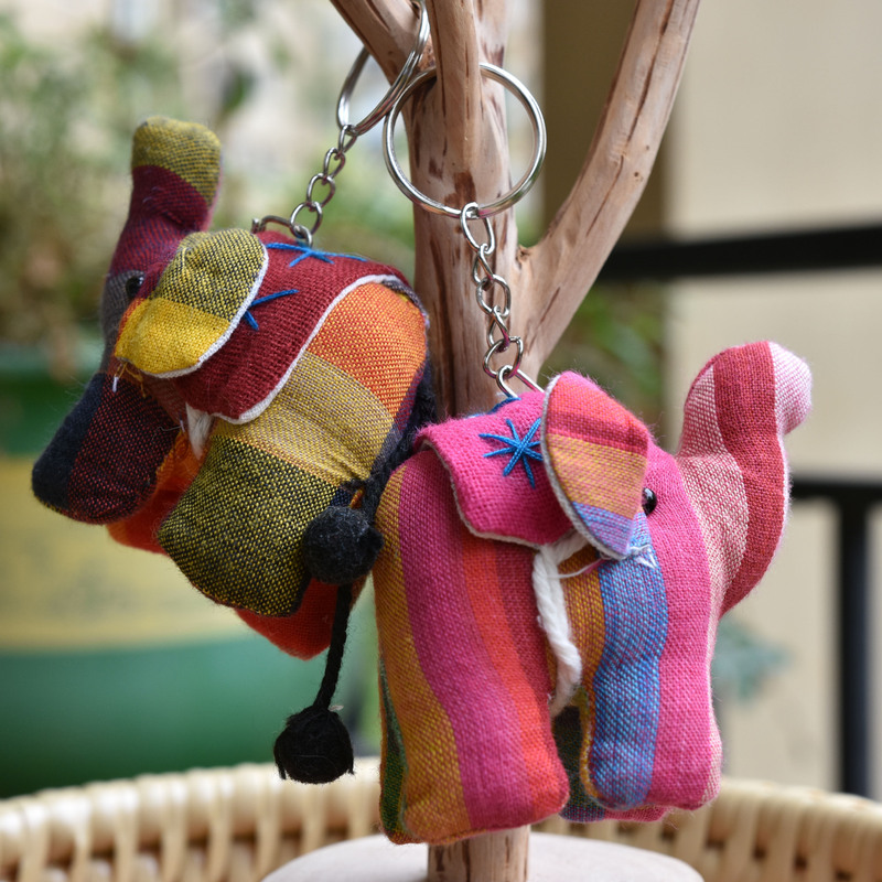 Thai Handmade Fabric Keychain Pendant with Plaid Elephant Design, Creative Bag Charm, Xishuangbanna Travel Souvenir, Cute