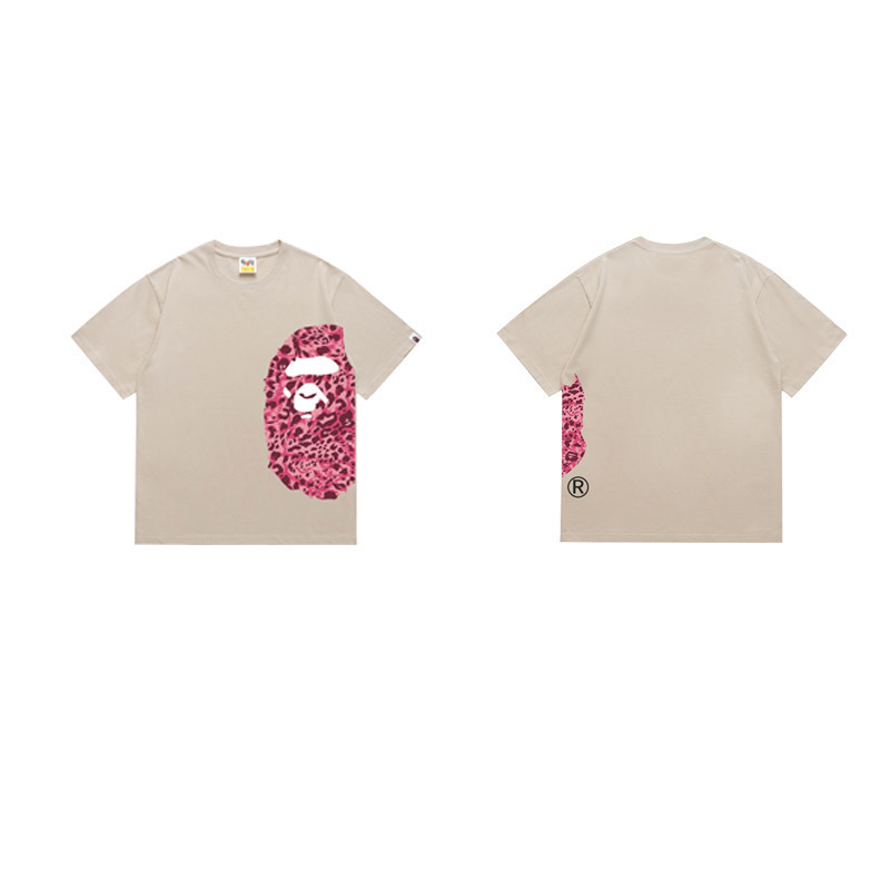 BAPE T-shirt Pink Leopard Big Ape Head Beige