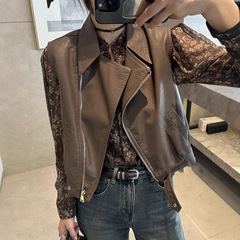 休闲百搭pu皮马甲女2025新款欧货宽松无袖上衣短款背心小皮衣外套