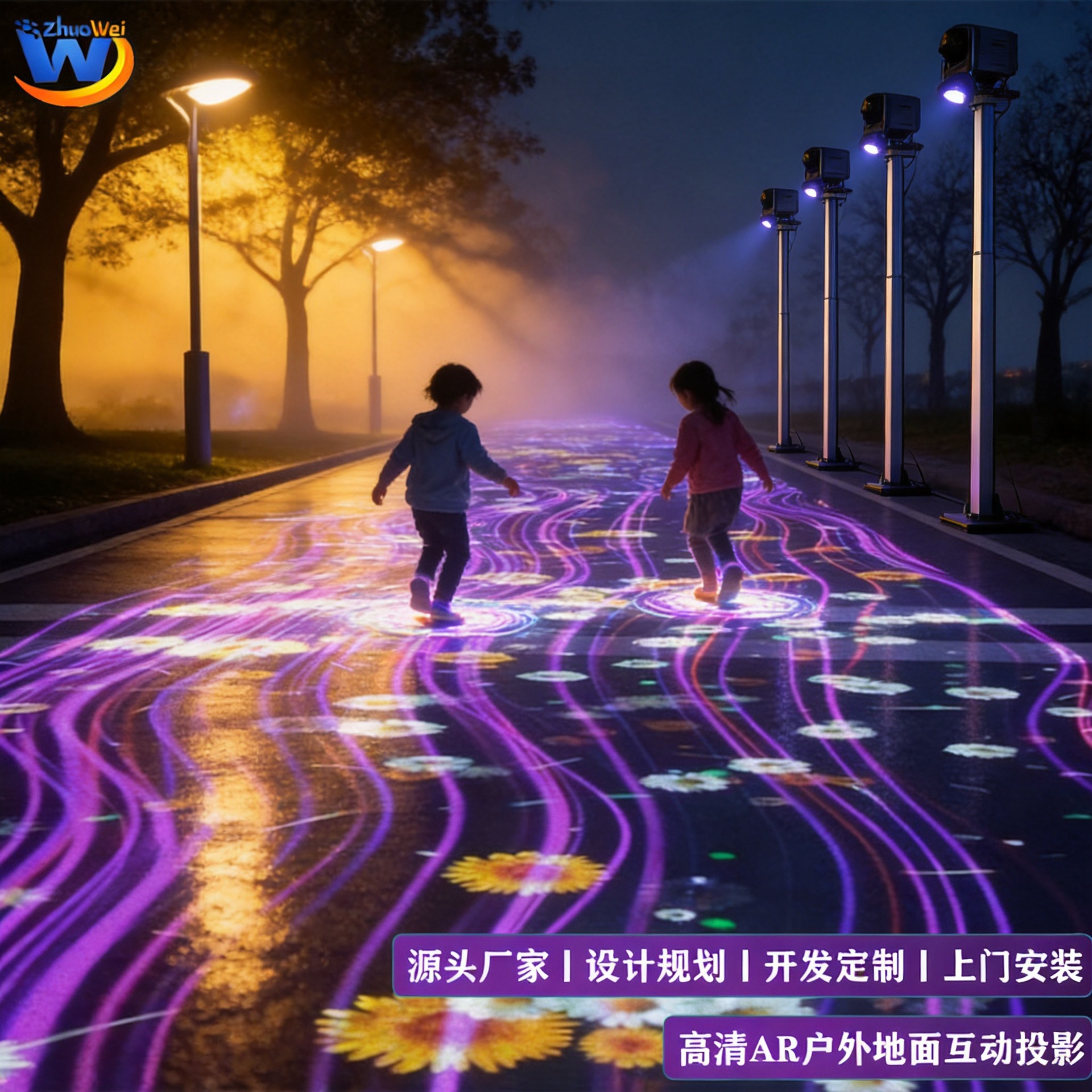 AR地面互动投影仪一体机户外防水3D全息夜游亮化景区公园打卡设备