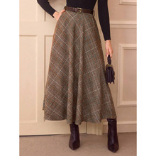 S 64018 High-waist plaid A-line skirt �������� A ��ȹ