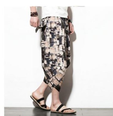 Venta al por mayor de fábrica pantalones de cáñamo de verano pantalones cortos para hombres pies sueltos pantalones de zanahoria pantalones harem de lino de algodón pantalones de flores de estilo étnico