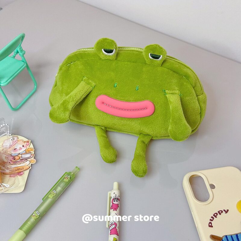 新しい興味深い面白いビッグマウスカエルぬいぐるみ鉛筆バッグイン安い学生大容量文具バッグデスクトップストレージ|undefined