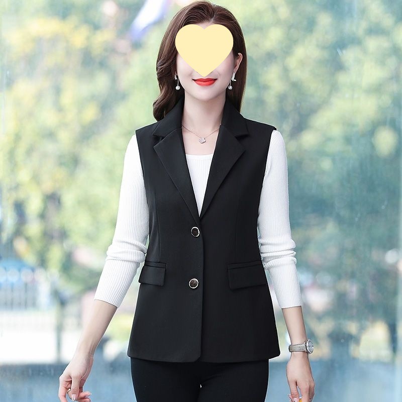 背心休闲女士外套坎肩大码春秋季妈妈装装短款马甲女西装马夹无袖|undefined