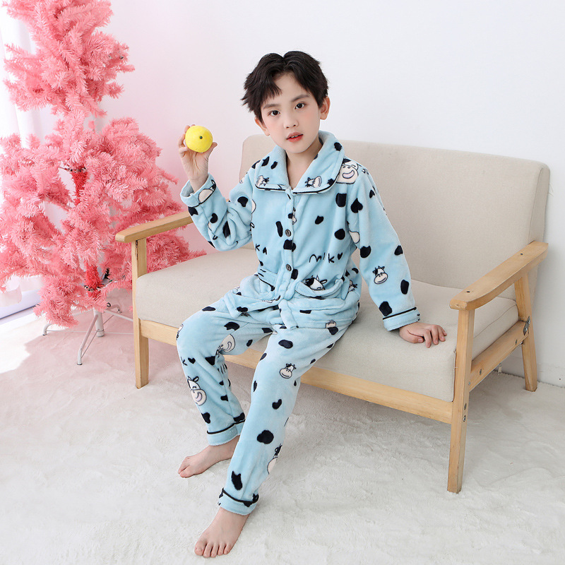 Traje de pijama de franela para niños Otoño e Invierno nuevos niños y Niñas Ropa Para el hogar traje ropa para padres e hijos forrada de lana engrosada ropa para niños