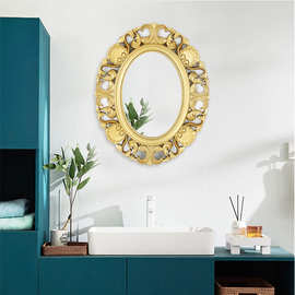 欧式古典椭圆形装饰镜 浴室镜挂墙式 复古镜玄关镜卫生间壁挂