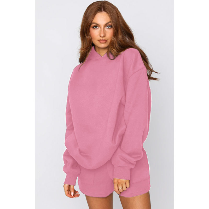 Autumn Winter Solid Color Hooded Pullover Long Sleeve Sweaters Women Clothing Shorts Suit
