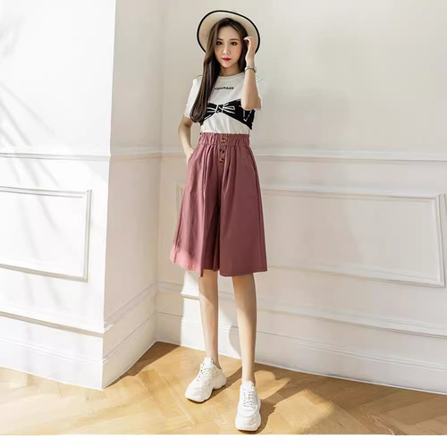 Cross-border foreign trade summer large size Korean style versatile high-waisted wide-leg casual pants for women loose and slimming fashionable five-pocket pants