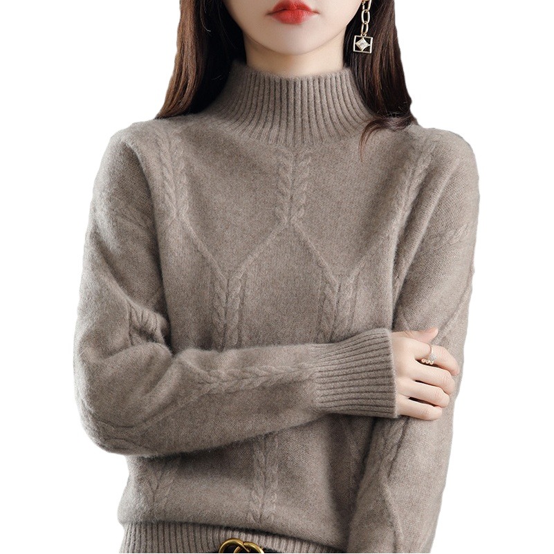 Suéter de las mujeres invierno engrosada medio interior cuello alto camisa de fondo 2024 otoño e invierno nuevo popular de alto grado estilo occidental superior