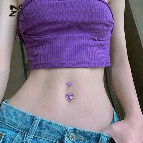 Cross-border hot selling body piercing colored zircon titanium steel navel nail for women double-ended gemstone stainless steel navel ring navel button
