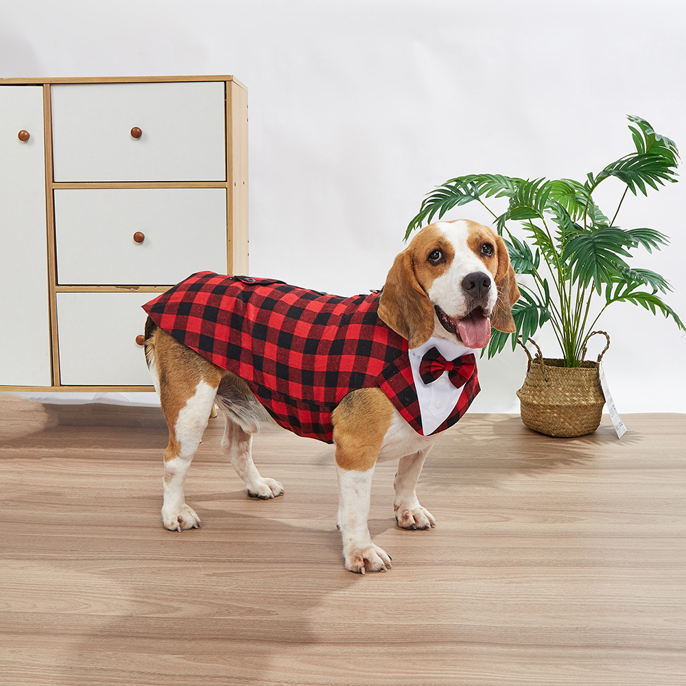 TANPOPO nuevos productos transfronterizos ropa para mascotas bufanda roja y negra a cuadros para mascotas ropa de Navidad para mascotas esmoquin
