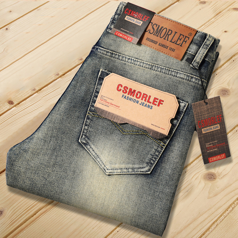 Csmorlef Jeans Men's Spring and Summer Elastic Straight-Leg Loose Business Retro Nostalgic Men's Long Pants Men's Style