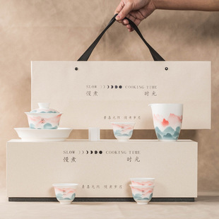 suede jade pastel kung fu tea set suit home luxury high-grade ceramic cup cover tea cup business gift
