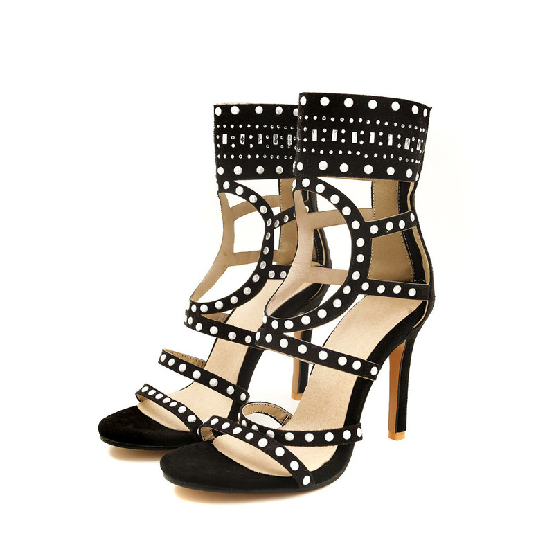 2018 AliExpress Foreign Trade Summer New European and American Open Toe Hot Drilling High Top Zipper Back High Thin Heel Women's Large Size Sandals 2018 AliExpress Foreign Trade Summer New European and American Open Toe Hot Drilling High Top Zipper Back High Thin Heel Women's Large Size Sandals