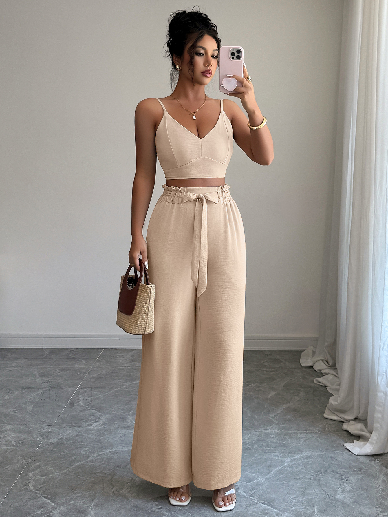 364g Weight Sleeveless Sleeve Length Polyester Fabric Type Pant Co-ord Set Sets Type 2 Pieces Set Quantity Casual, Daily Occasion Strap Neckline Slim, Loose Fit Type Solid Color Pattern Summer Season Women's Gender Casual, Sexy Style Casual Daily Women's Casual Sexy Solid Color Polyester Pant Co-ord Set Pants Sets 1