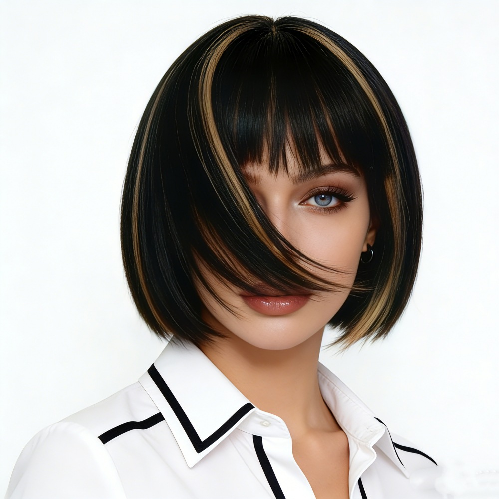 Amazon mujeres europeas y americanas de pelo corto recto bobo cabeza de onda de fibra química de alta temperatura peluca de seda peluca deseo suministro de la fábrica
