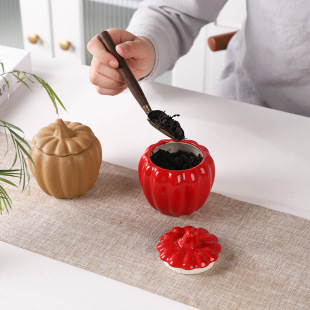 Ceramic Tea Jar Christmas Pumpkin Household Black Tea Sealed Storage Jar Ornaments Can Be Filled with Wax Scented Candle Cup